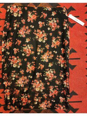 NEW Vintage Women's Brandy Blu Black Floral Sheer Stretch Mini Skirt Lined. M